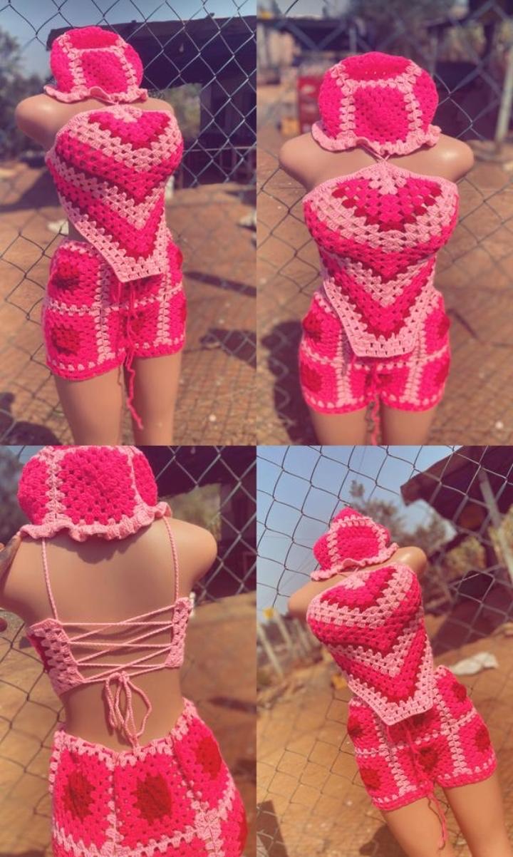 Handmade Crochet Pink & Red Summer Set