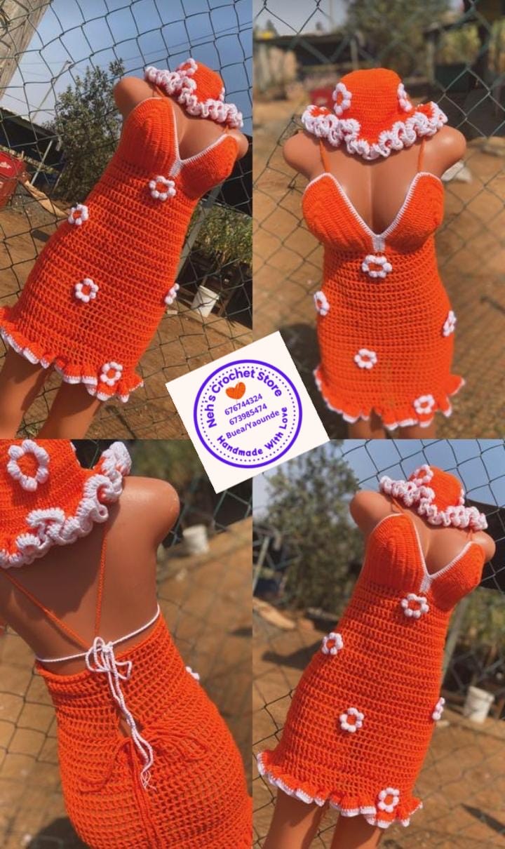 Handmade Crochet Orange Blossom Dress & Hat